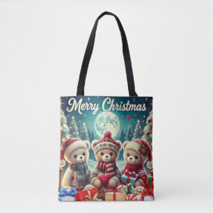 Drei Niedliche Teddy Bears Frohe Weihnachten Tasche