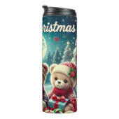 Drei Niedliche Teddy Bears Frohe Weihnachten Thermosbecher (Nach rechts gedreht)