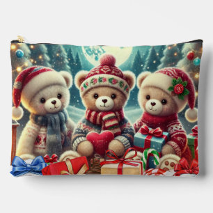 Drei Niedliche Teddy Bears Frohe Weihnachten Zubehörtasche