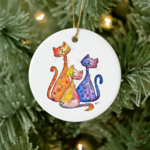 Drei Niedliche und farbige Katzen Keramik Ornament