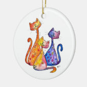 Drei Niedliche und farbige Katzen Keramik Ornament (Links)