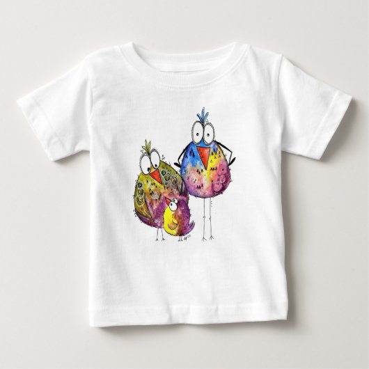 Drei Niedliche Whimsikfarbene Vögel Baby T-shirt (Vorderseite)