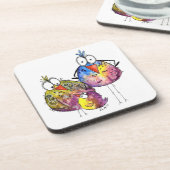 Drei Niedliche Whimsikfarbene Vögel Getränkeuntersetzer (Linke Seite)