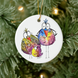 Drei Niedliche Whimsikfarbene Vögel Keramik Ornament