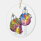 Drei Niedliche Whimsikfarbene Vögel Keramik Ornament (Links)
