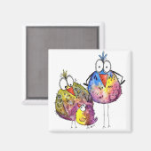 Drei Niedliche Whimsikfarbene Vögel Magnet (Vorderseite/Rückseite)