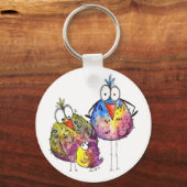 Drei Niedliche Whimsikfarbene Vögel Schlüsselanhänger (Vorderseite)