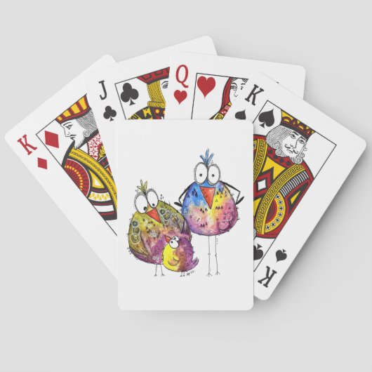 Drei Niedliche Whimsikfarbene Vögel Spielkarten (Rückseite)