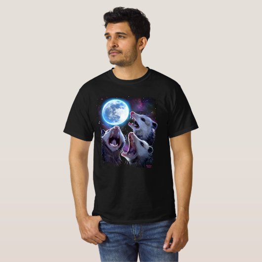Drei Opossummen Howling am Mondfsonnen Possum T-Shirt (Vorne ganz)