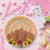 Drei Orange Pumpkins mit Sonnenblumen Halloween Pappteller (Party)
