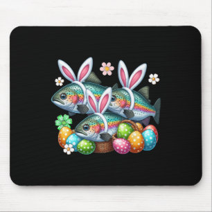 Drei Osterhasen-Forellen-Fische jagen Eier Skizze Mousepad