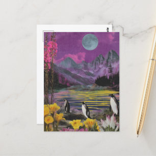 Drei Peguins Surreal Mixed Media Postkarte