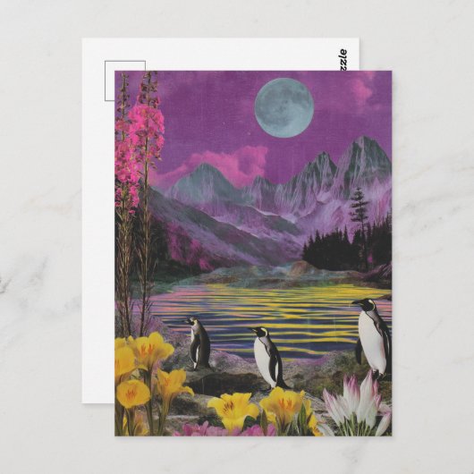 Drei Peguins Surreal Mixed Media Postkarte (Vorne/Hinten)