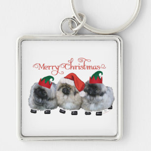 Drei Pekingese-Welpen Weihnachten Schlüsselanhänger