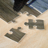 Drei Pelikane auf einem Dock-Foto-Puzzle Puzzle (Seite)