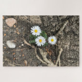 Drei perfekte Daisies gegen einen Baumstamm Puzzle (Horizontal)