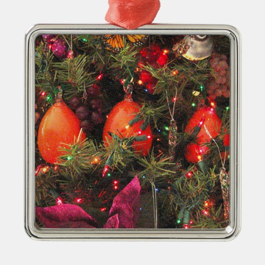 Drei Persimone-Verzierungs-Quadrat Silbernes Ornament (Vorne)