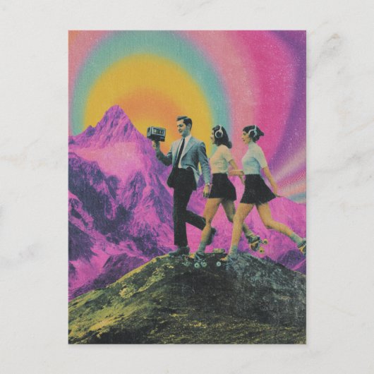 Drei Personen Skaten auf der Bergkette Surreal Postkarte (Vorderseite)