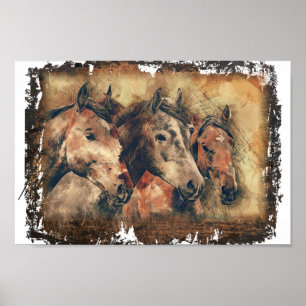 Drei Pferde Decoupage Print Poster