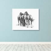 Drei Pferde im Stift, Pferde Kunst Leinwanddruck (Insitu (Holzboden))