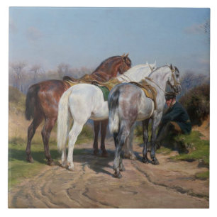 Drei Pferde mit Löwen (von Rosa Bonheur) Fliese