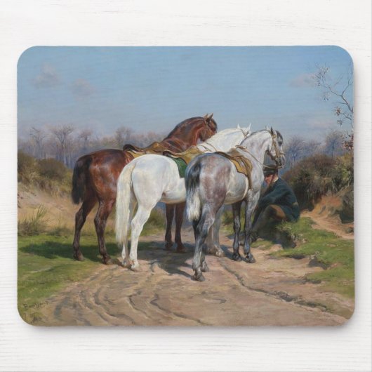 Drei Pferde mit Löwen (von Rosa Bonheur) Mousepad (Vorne)