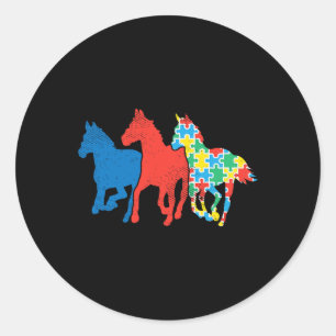 Drei Pferde Puzzle Red Blue Autism Awareness ASL Runder Aufkleber