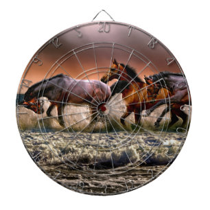 Drei Pferde Trotting im Meer Dartscheibe
