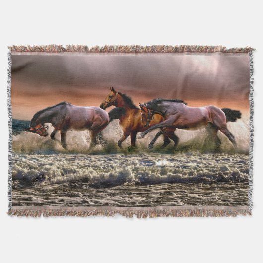 Drei Pferde Trotting im Meer Decke (Vorderseite)