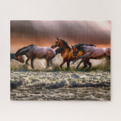 Drei Pferde Trotting im Meer Puzzle (Horizontal)