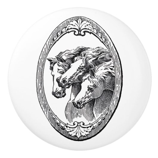 Drei Pferde Vintage Kunst Keramikknauf (Vorderseite)