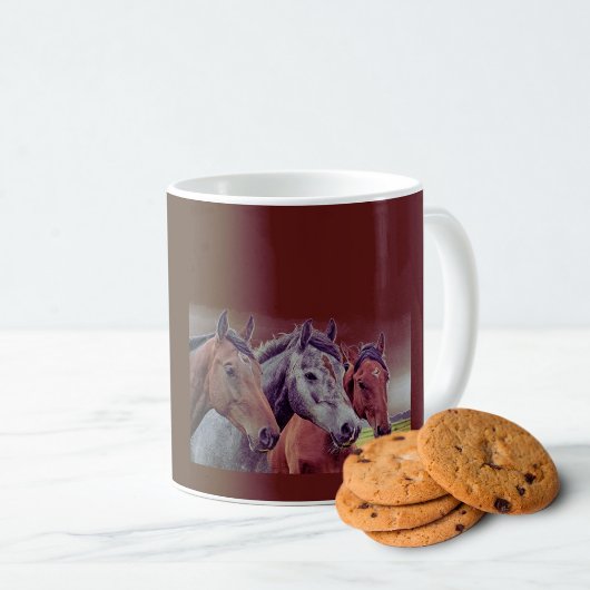 Drei Pferdeköpfe Schokolade Farbige Tasse