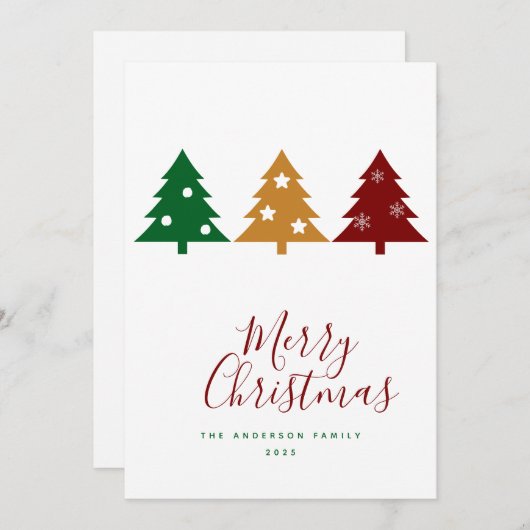 Drei Pine Tree Snowflakes Stars Frohe Weihnachten (Vorne/Hinten)