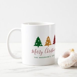 Drei Pine Tree Snowflakes Stars Frohe Weihnachten Kaffeetasse