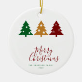 Drei Pine Tree Snowflakes Stars Frohe Weihnachten Keramik Ornament (Vorne)