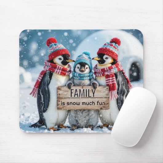 Drei Pinguine mit Holzschild Mousepad (Mit Mouse)