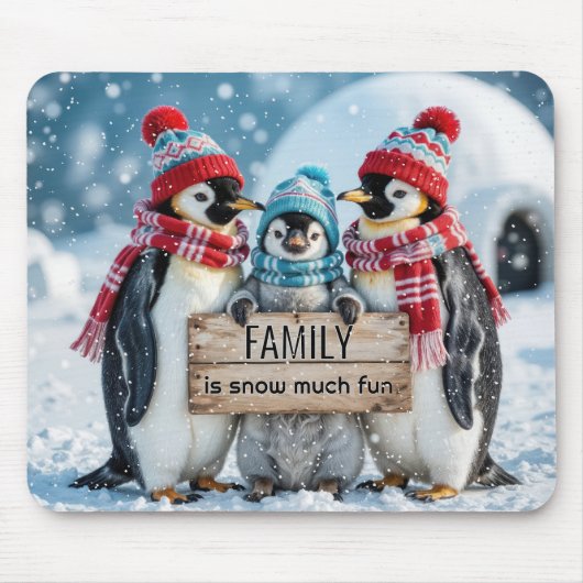 Drei Pinguine mit Holzschild Mousepad (Vorne)