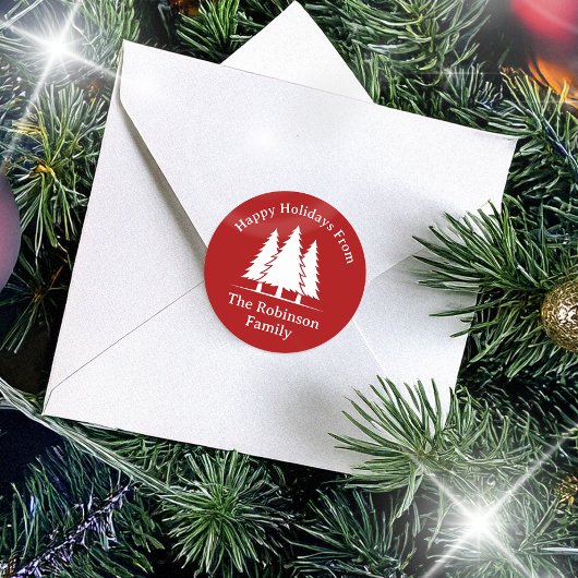 Drei Pinienbäume Rustikale Weihnachtsgrüße Runder Aufkleber