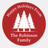 Drei Pinienbäume Rustikale Weihnachtsgrüße Runder Aufkleber (Vorderseite)