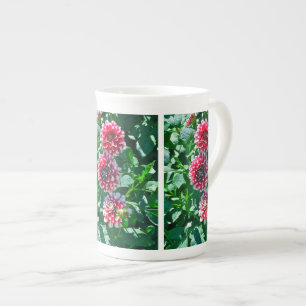 "DREI PINK & WHITE DAHLIAS" KNOCHENCHINA TASSE