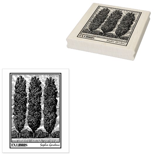 Drei Poplar Trees Ex Libris Gummistempel (Stempel)
