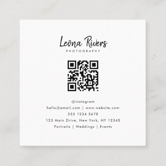 Drei-Portrait QR Code Fotograf Business Card Quadratische Visitenkarte (Rückseite)