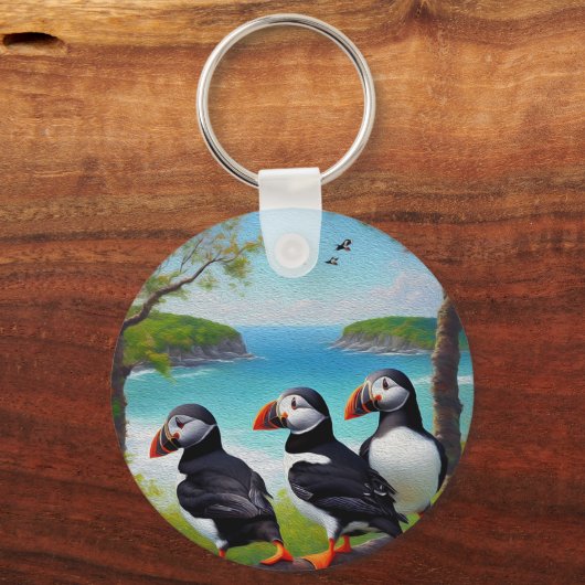 Drei Puffin-Birnen-Ölfarbe, Keyring Schlüsselanhänger (Rückseite)