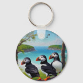 Drei Puffin-Birnen-Ölfarbe, Keyring Schlüsselanhänger (Rückseite)