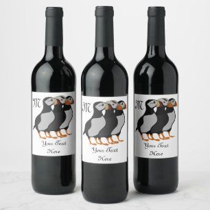 Drei Puffin Stehend Weinetikett