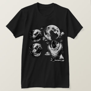 Drei Pug-Mond Lustige heulende Hunde Vintage-Kunst T-Shirt