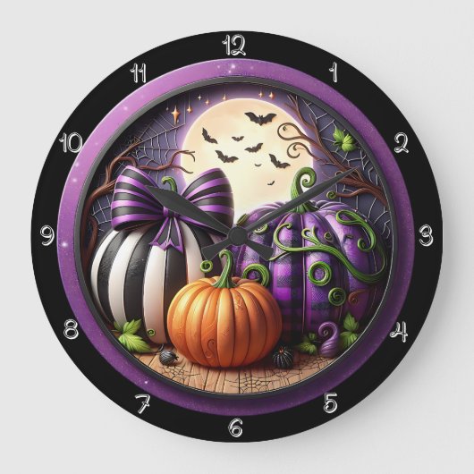 Drei Pumpkins unter Vollmond Große Wanduhr (Vorderseite)