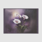 Drei rätselhafte Calla-Blume auf lila Seidenpapier (Vorderseite)