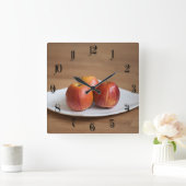 Drei reife Äpfel Quadratische Wanduhr (Zuhause)