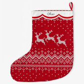 Drei Rentier Red Nordic Muster Großer Weihnachtsstrumpf (Rückseite)